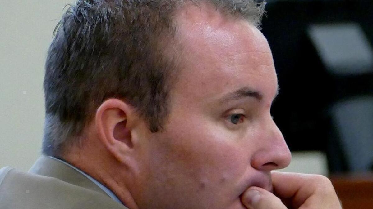 
CMPD Officer Randall "Wes" Kerrick sits at the defense table during his manslaughter trial Monday.
