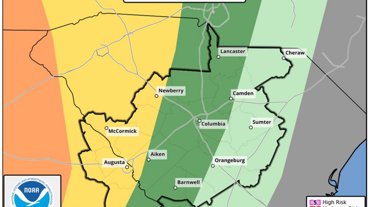 Severe weather is forecast to affect South Carolina.