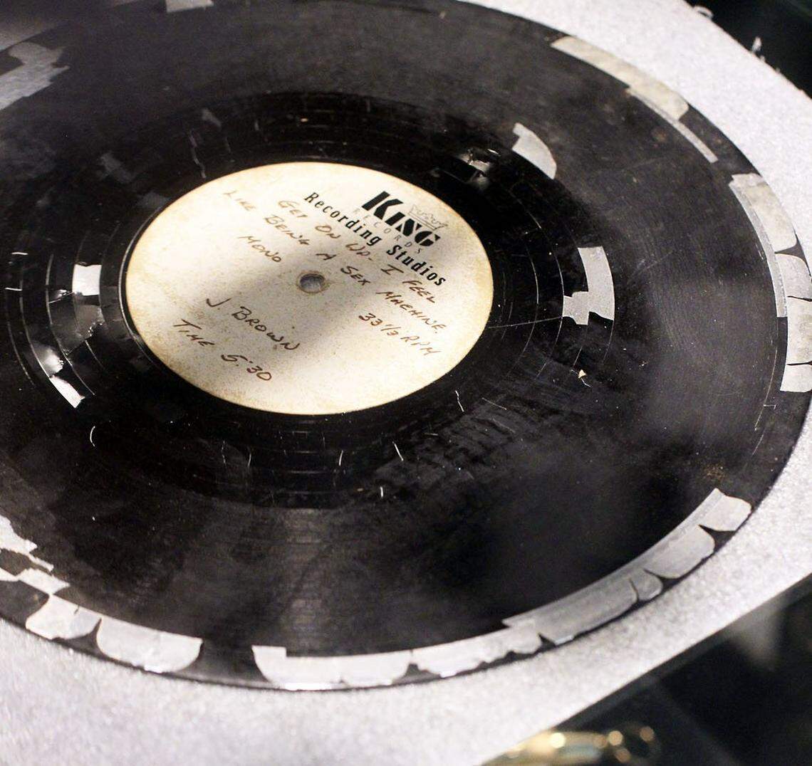 A display case containing the original master pressing of ‘Get on up. I feel like being a sex machine” is among the items on display at James Brown’s Beech Island mansion. 