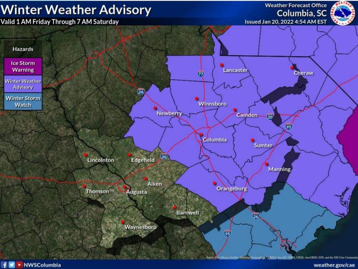 The National Weather Service issued a winter weather advisory for the Midlands.