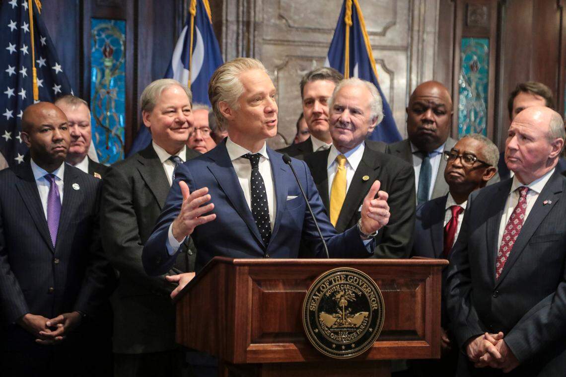 President and Chief Executive Officer of Scout Motors, Scott Keogh, speaks during a ceremony with the South Carolina Governor Henry McMaster at the South Carolina State House in on Monday, March. 20, 2023.