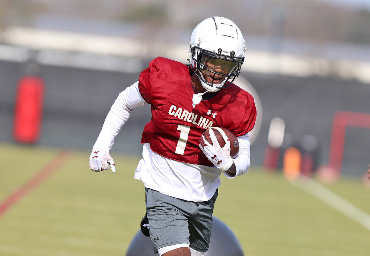 South Carolina's Nitro Tuggle during a 2026 spring football practice.