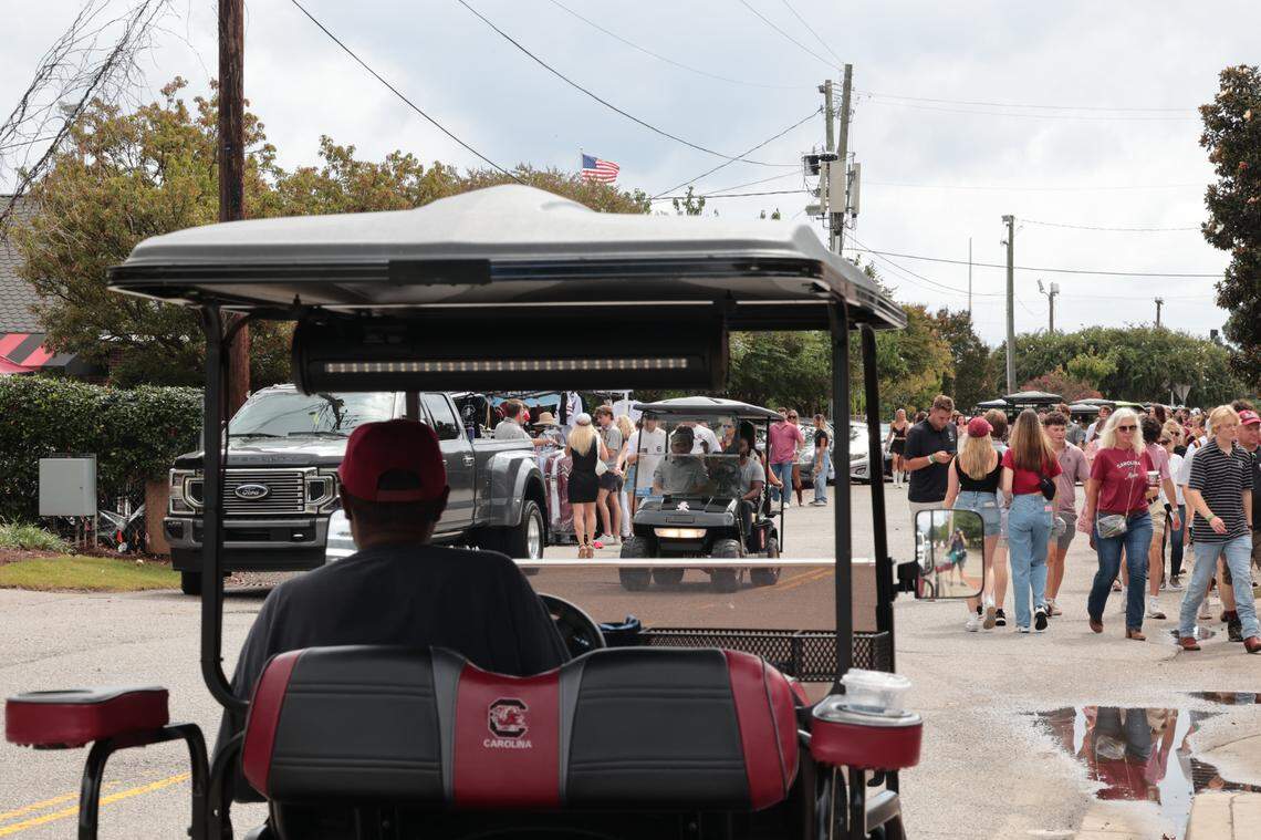 Golf carts buzz around Williams-Brice Stadium and surrounding parking lots before USC’s game against Missouri on Saturday, Nov. 16, 2024