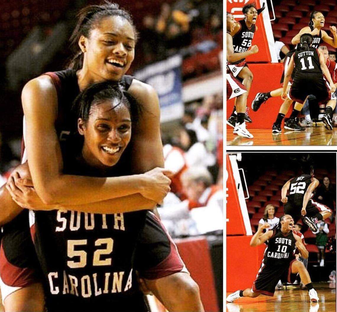 Perhaps the most electric win of the 2008-09 season, South Carolina defeated N.C. State on the road 56-55 thanks to a last-second layup from senior Demetress Adams. “I carried Dee out on my back because she was just dead,” May (donning No. 52) said.