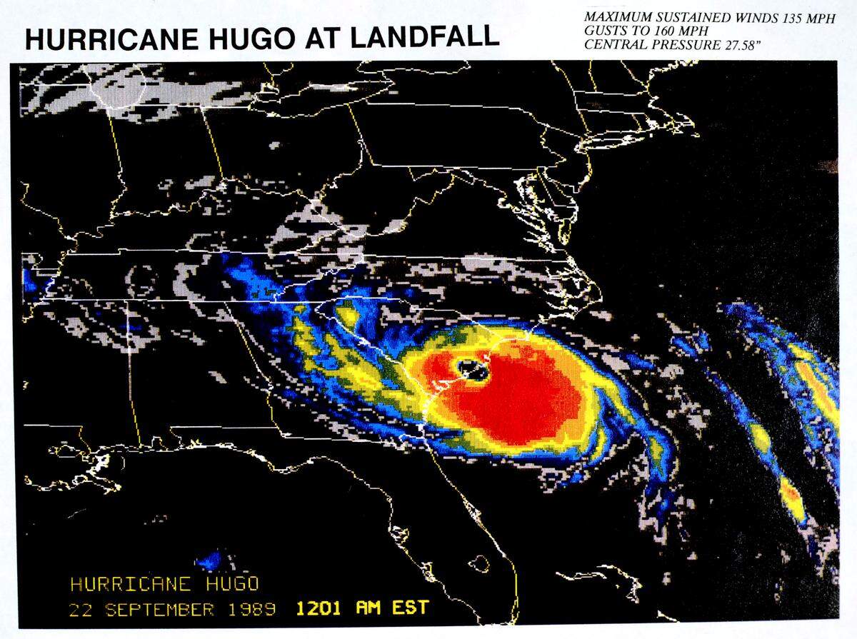 Hurricane Hugo at Landfall, one minute after midnight with 135 mph winds.