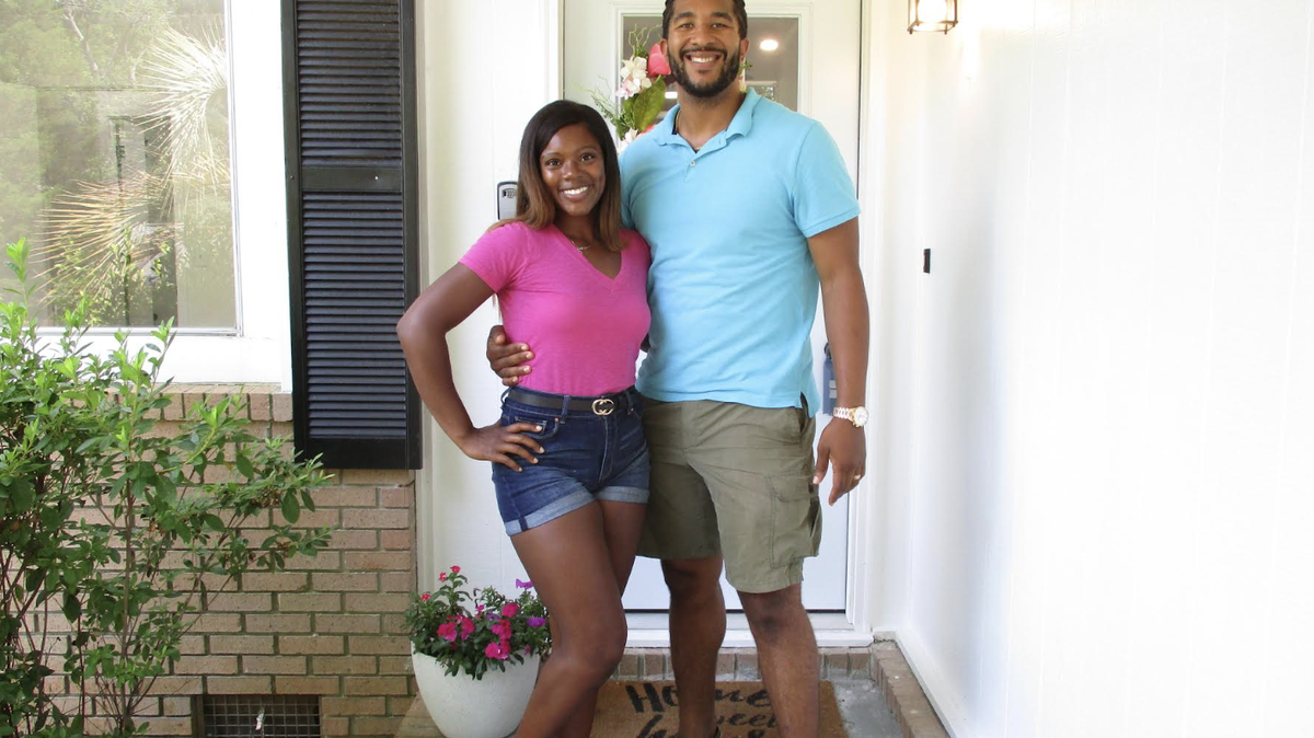 Raven and Justin Fox outside their new home in Irmo, SC. They appeared on House Hunters on Oct. 23, 2023.
