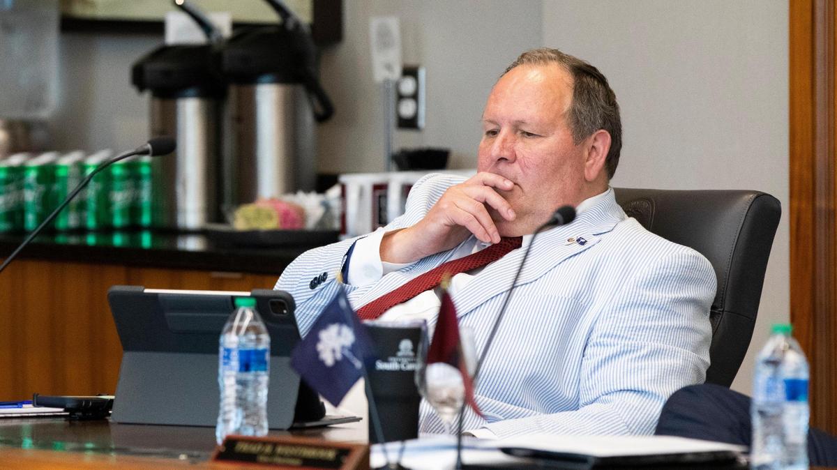 Dorn Smith reads a recent audit during a meeting of the University of South Carolina Board of Trustees on Friday, August 19, 2022.