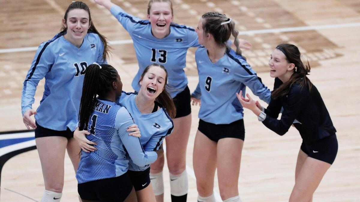 Dorman celebrates after scoring against River Bluff in the SCHSL State Volleyball Championship on Thursday, November 4, 2021.