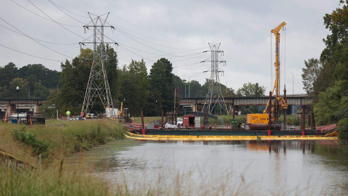 Construction continues on the Columbia Canal to install a new water intake on the Broad River on Tuesday, Sept. 30, 2025.