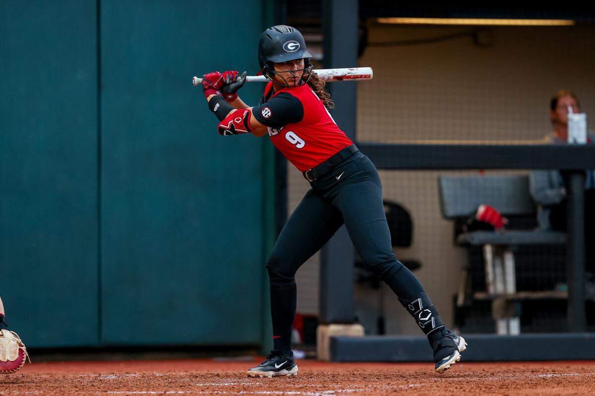 Georgia infielder and utility player Precious Bross (9) during Georgia’s Red and Black World Series at Jack Turner Stadium in Athens, Ga., on Thursday, Nov. 7, 2024.
