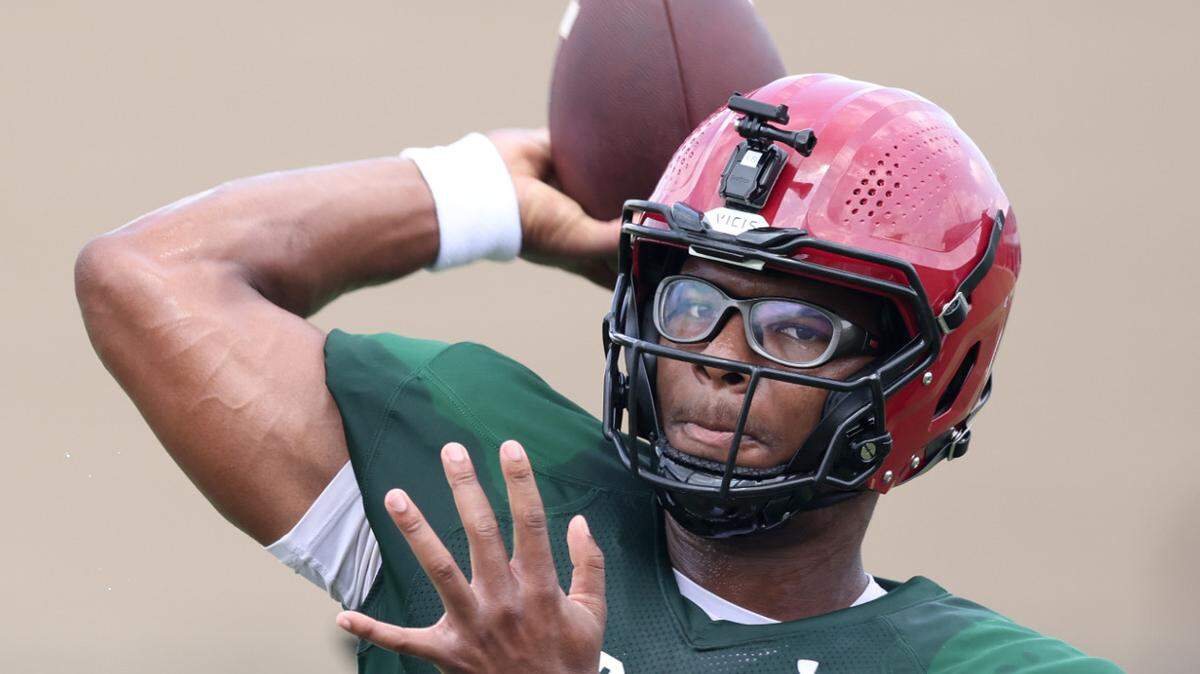 South Carolina quarterback LaNorris Sellers (16) runs drills during practice in Columbia on Sunday, August 11, 2024.
