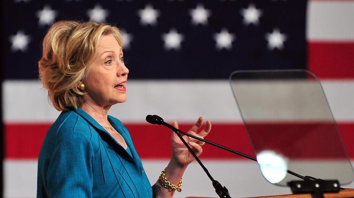 
Democratic presidential candidate Hillary Rodham Clinton calls on Congress to end the trade embargo the U.S. has imposed against Cuba since 1962, Friday, July 31, 2015, during a campaign stop at Florida International University in Miami.
