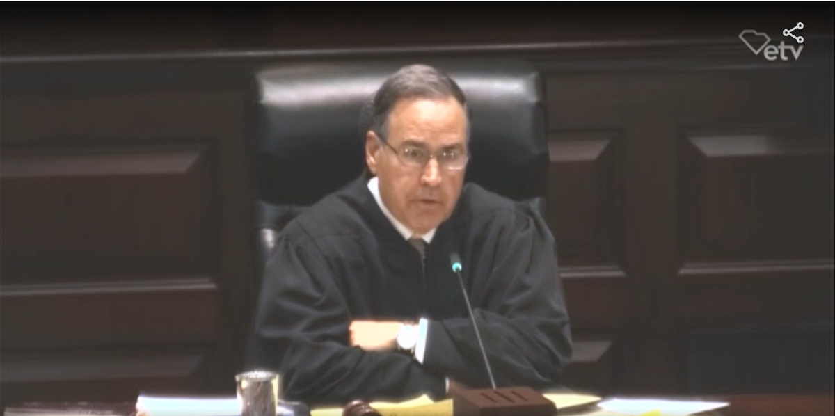 S.C. Chief Justice John Kittredge listens during arguments on the Alex Murdaugh murder case.