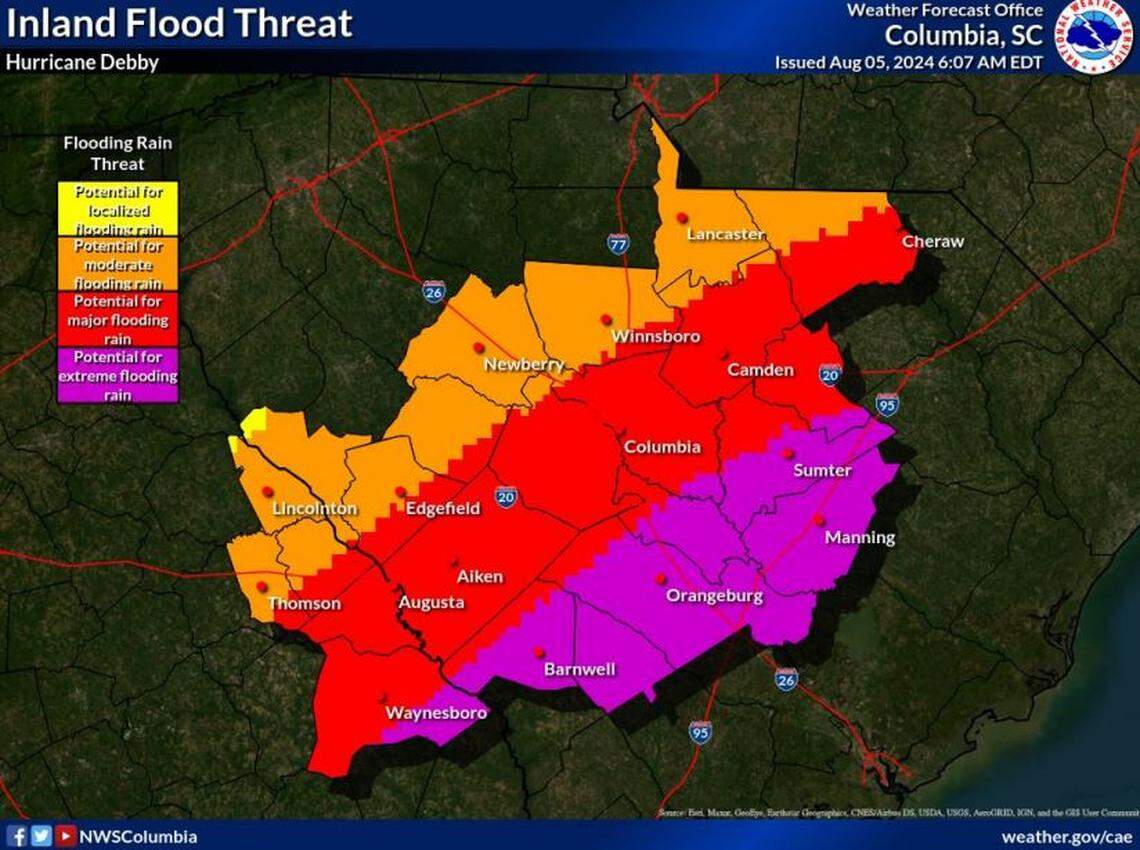A flood watch was issued in the Midlands as Hurricane Debby is forecast to bring excessive rain as it approaches from the south.