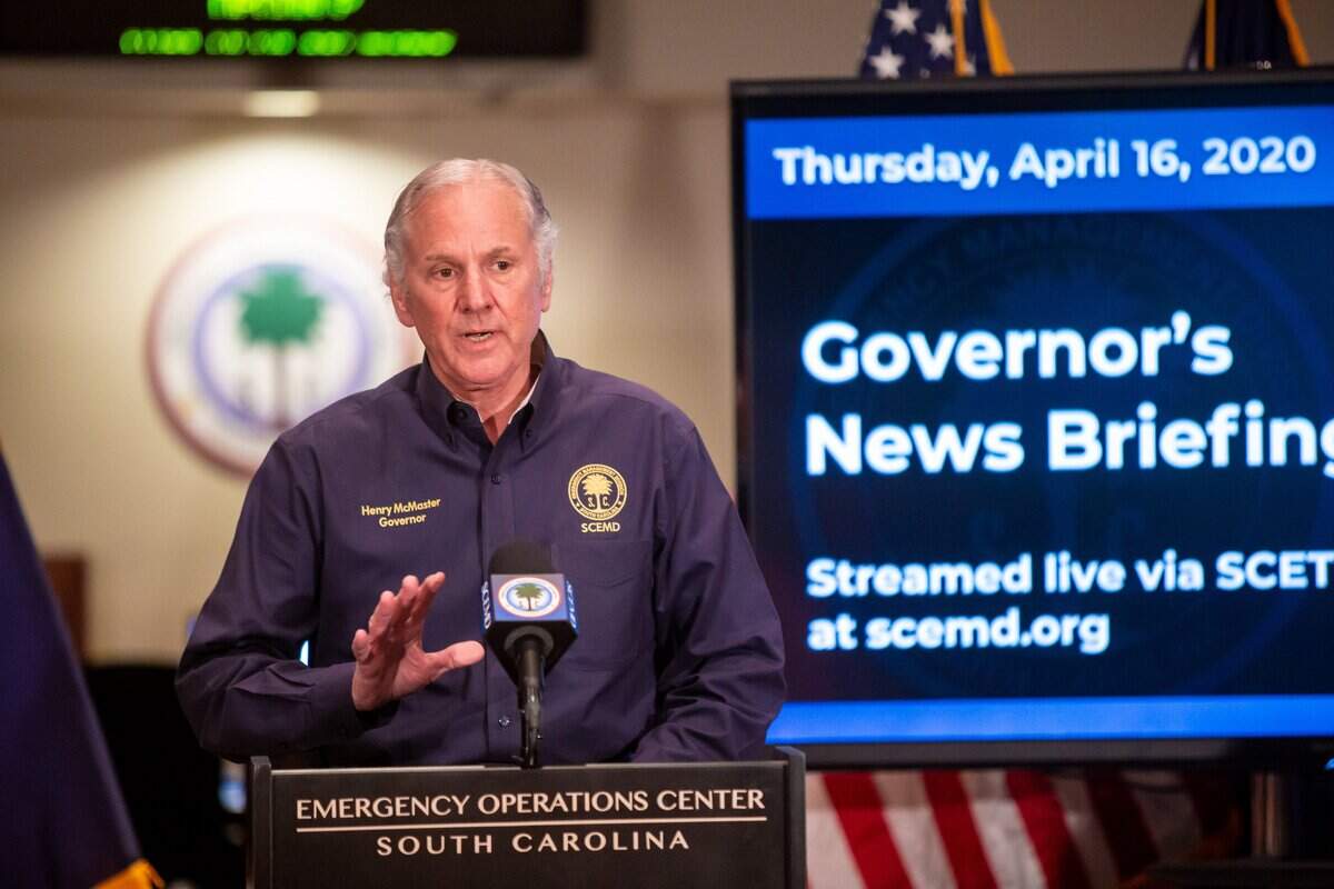 South Carolina Governor Henry McMaster speaks during a press conference at the South Carolina Emergency Operations Center.