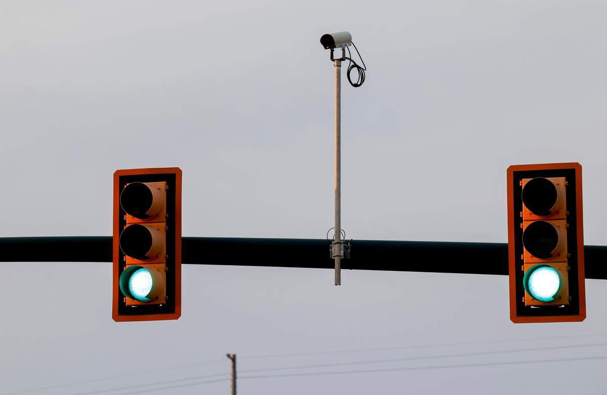 Cameras are mounted at stoplights on Assembly Street near the USC campus.