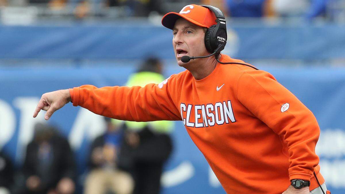 Nov 16, 2024; Pittsburgh, Pennsylvania, USA; Clemson Tigers head coach Dabo Swinney reacts against the Pittsburgh Panthers during the second quarter at Acrisure Stadium.