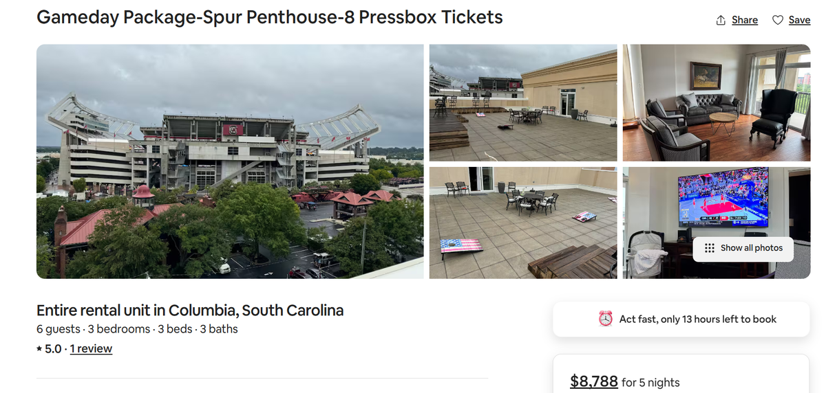 This screenshot shows an Airbnb rental in the Columbia area.