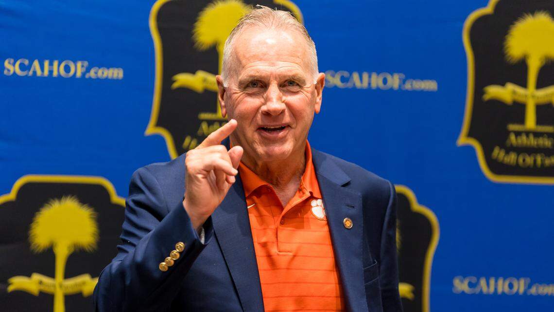 Former Clemson head baseball coach Jack Leggett speaks Monday during the 2024 SC Athletic Hall Of Fame luncheon.