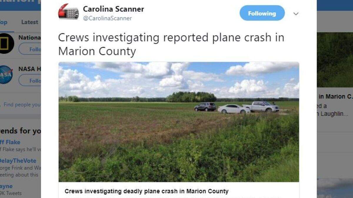 The plane crashed on September 12 in Marion County.
