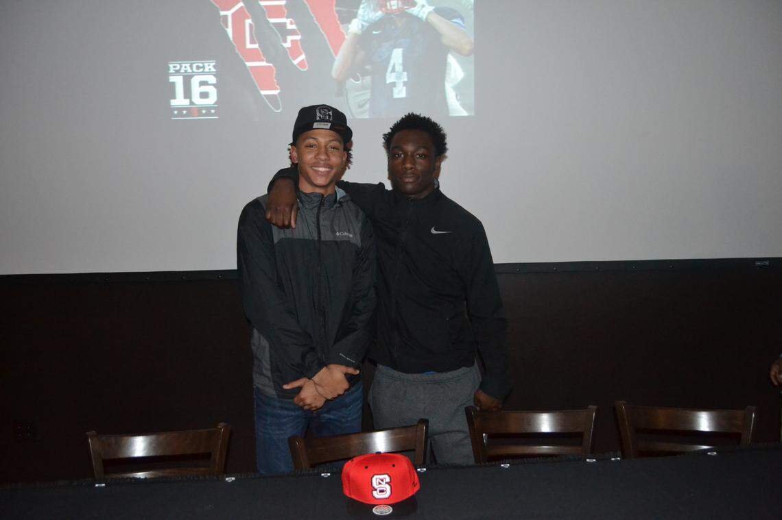 Nick McCloud (left) poses with Derion Kendrick after McCloud committed to N.C. State in 2016.