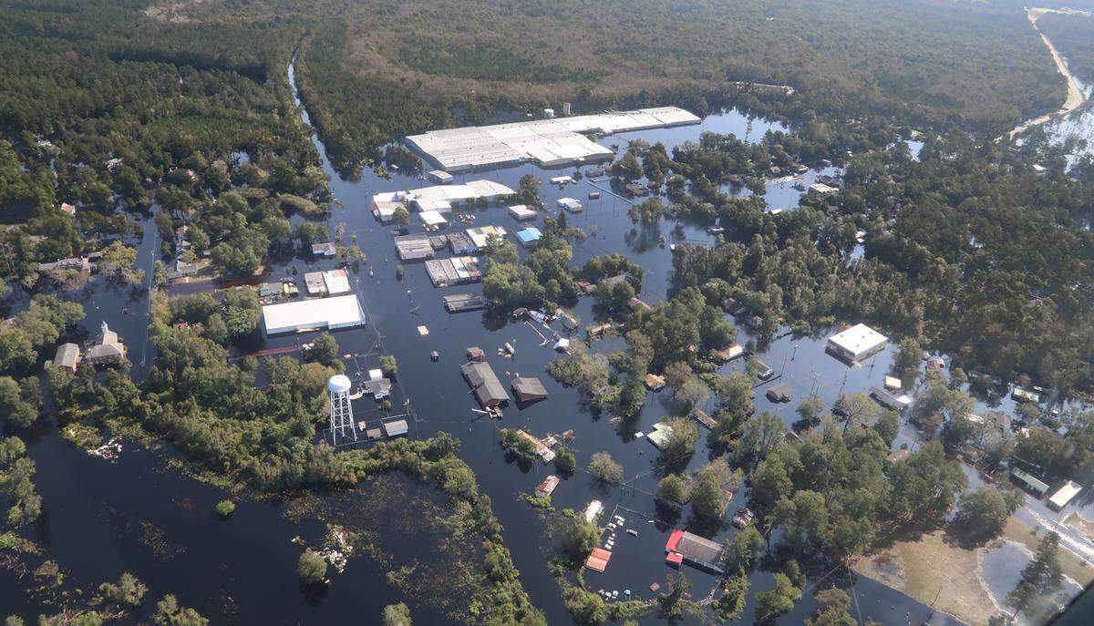 The town of Nichols, S.C. was flooded as rainwater from Hurricane Florence flowed downstream in the Lumber and Little Pee Dee rivers. The town was also flooded in 2015 after Hurricane Matthew. 9/21/18