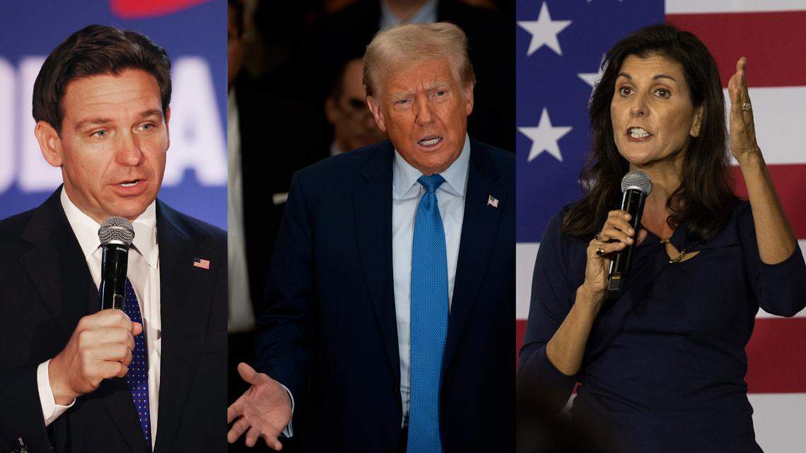 Florida Gov. Ron DeSantis, former President Donald Trump and former S.C. Gov. Nikki Haley