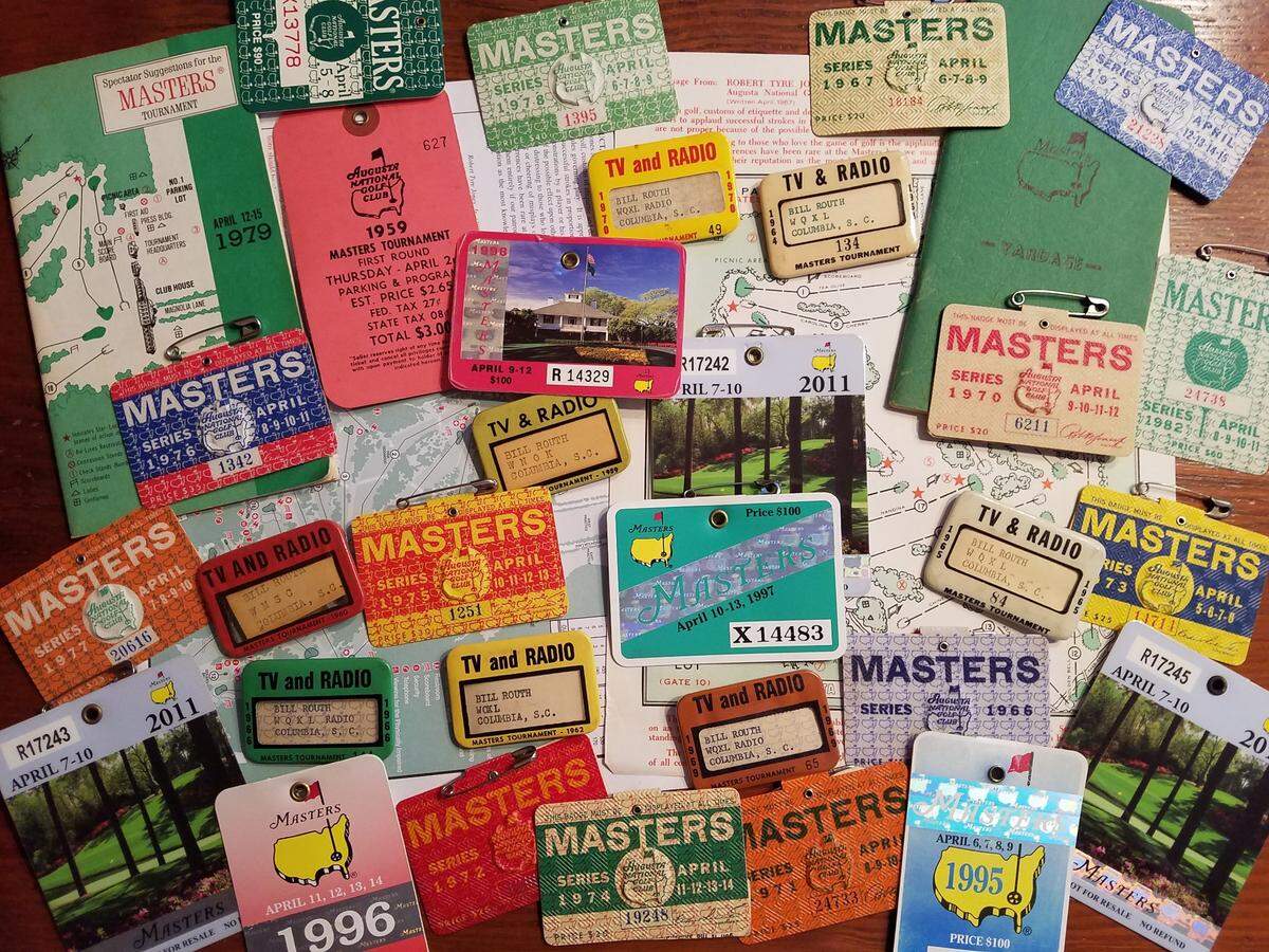 Some of the Masters badges accumulated through the years by the late Bill Routh, who died in 2015.