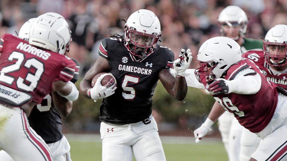 South Carolina’s Dakereon Joyner (5) at the 2023 spring football game.