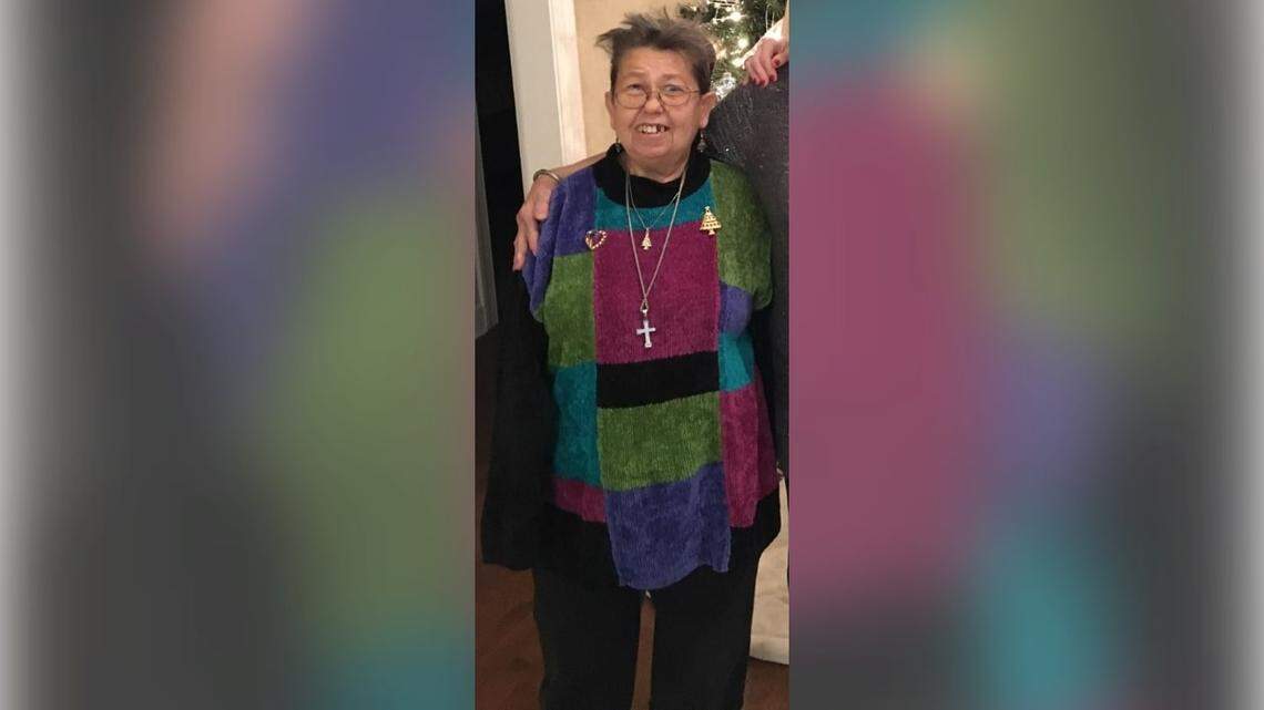 Joan Staub during Christmas 2017. She loved jewelry, her family said. Here she wears two brooches and two necklaces.