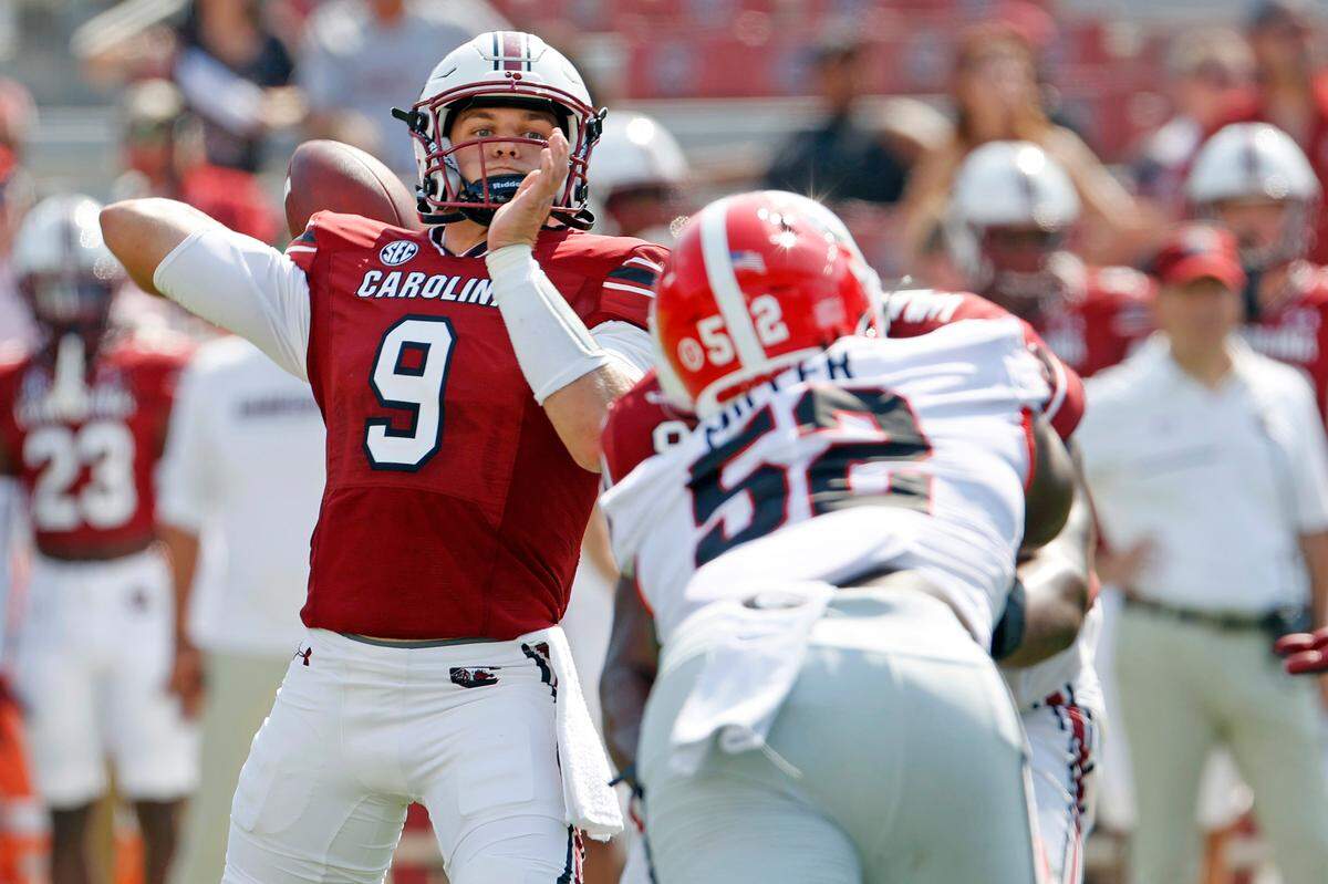 South Carolina Gamecocks quarterback Luke Doty (9) plays Georgia at Williams-Brice Stadium on Saturday, September 17, 2022.