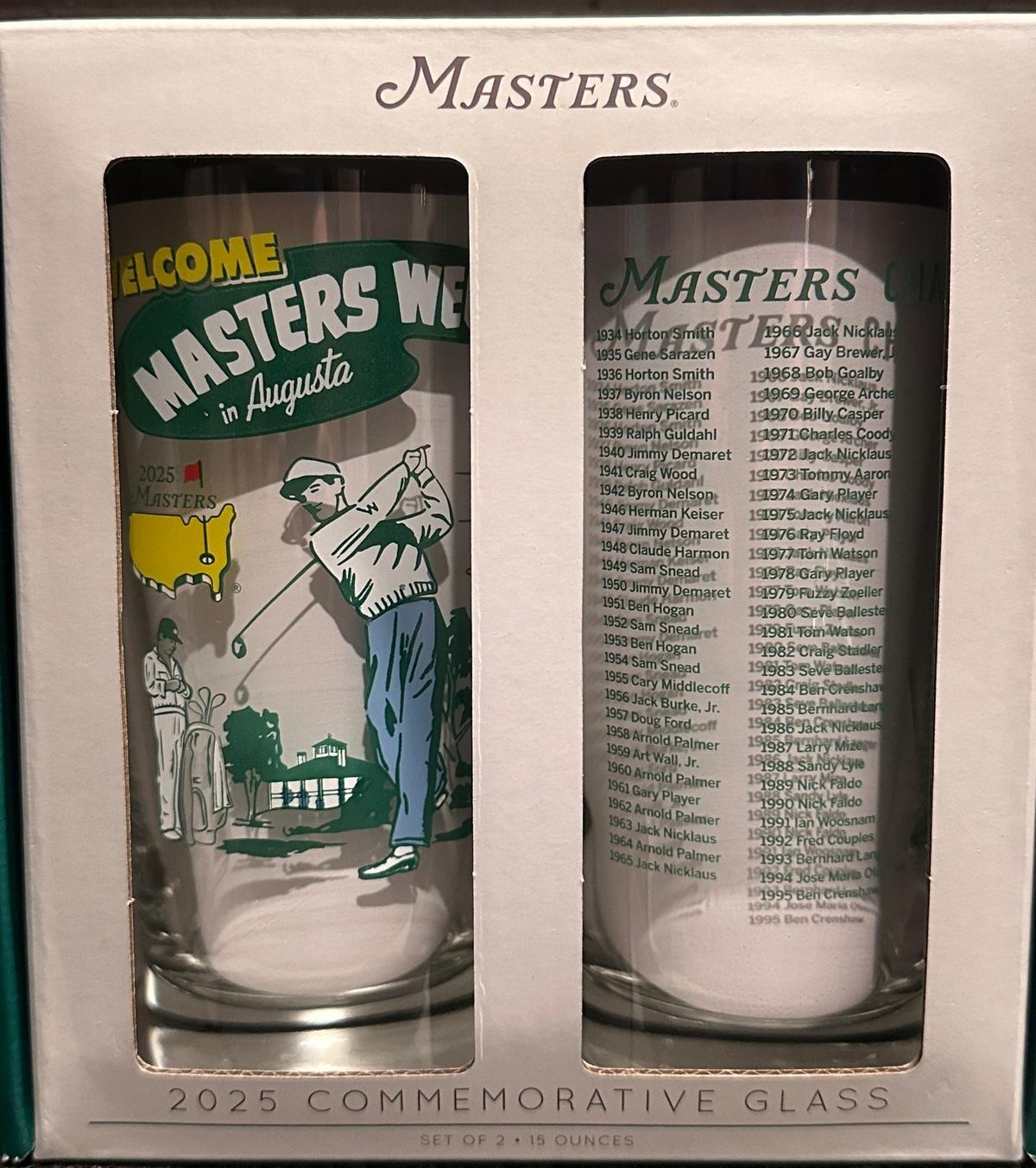 Commemorative glasses purchased at the 2025 Masters.