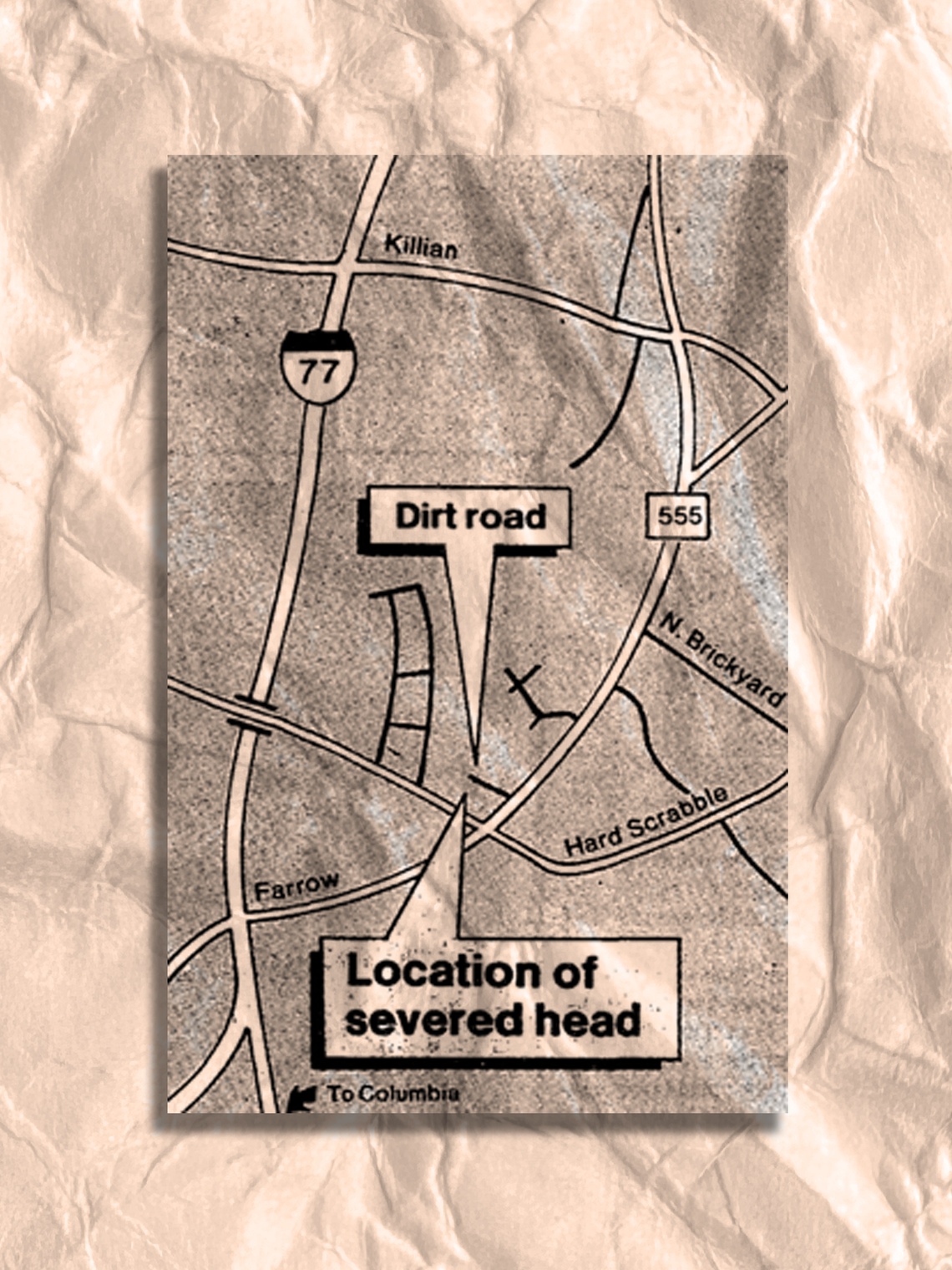 A 1984 map from The State shows where Tom Boulware’s head and hands were buried.