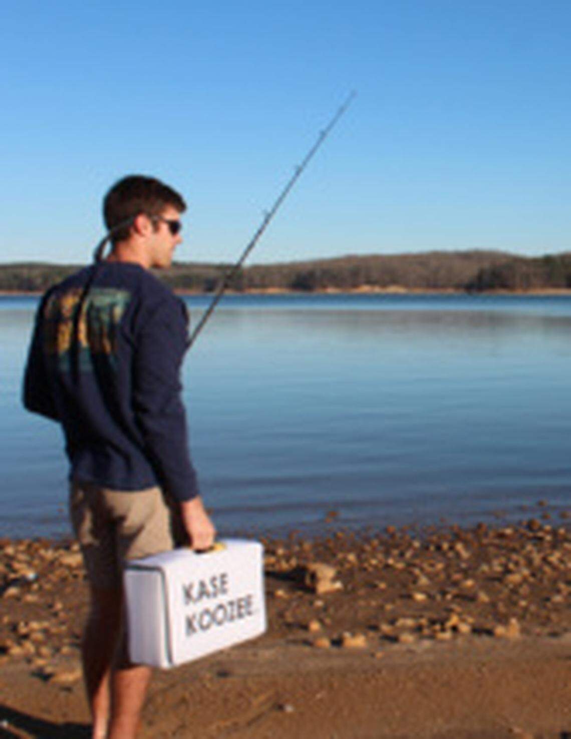 Logan LaMance is pictured with an early prototype of the Kanga Kase Mate.