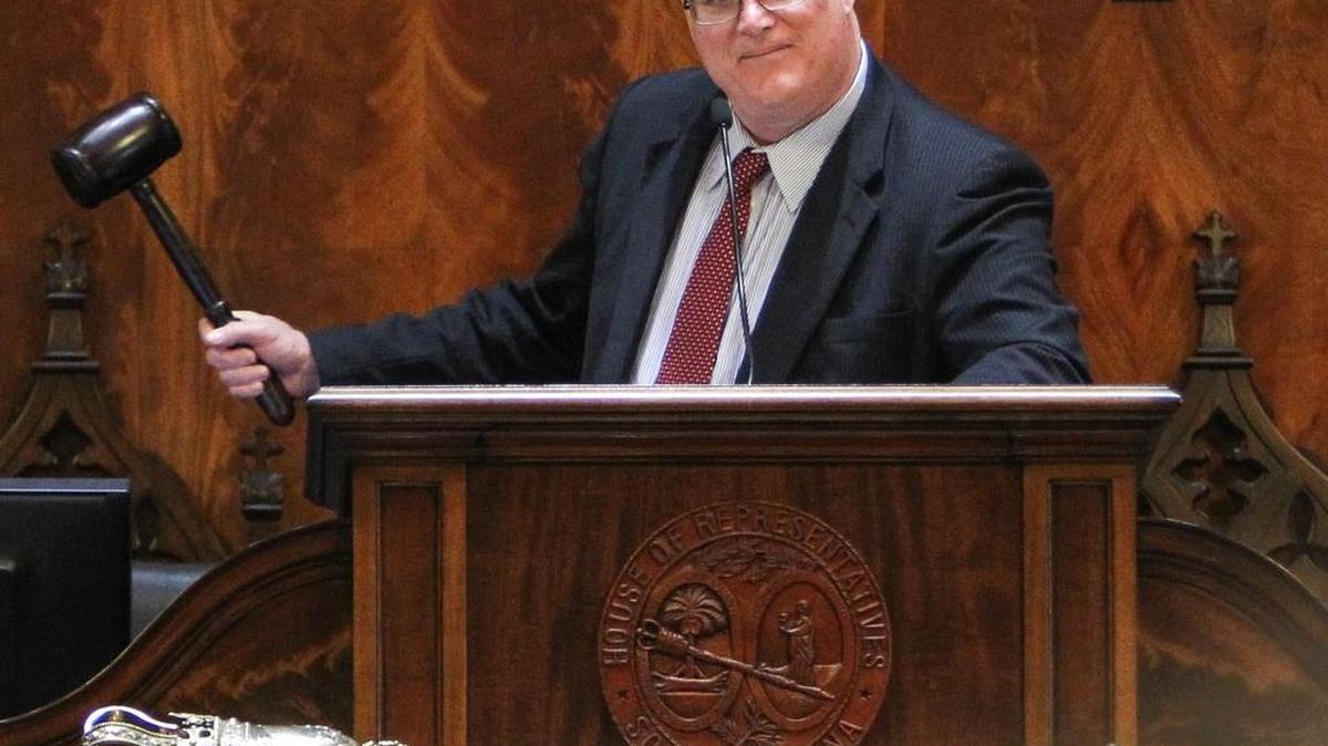 James H. “Jay” Lucas, Speaker of the House, pounds the gavel to close the 2015 legislative session.
