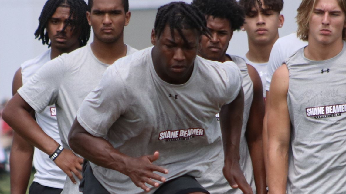 Three-star linebacker Fred Johnson particpates in football camp at South Carolina. Johnson committed to the Gamecocks this week.