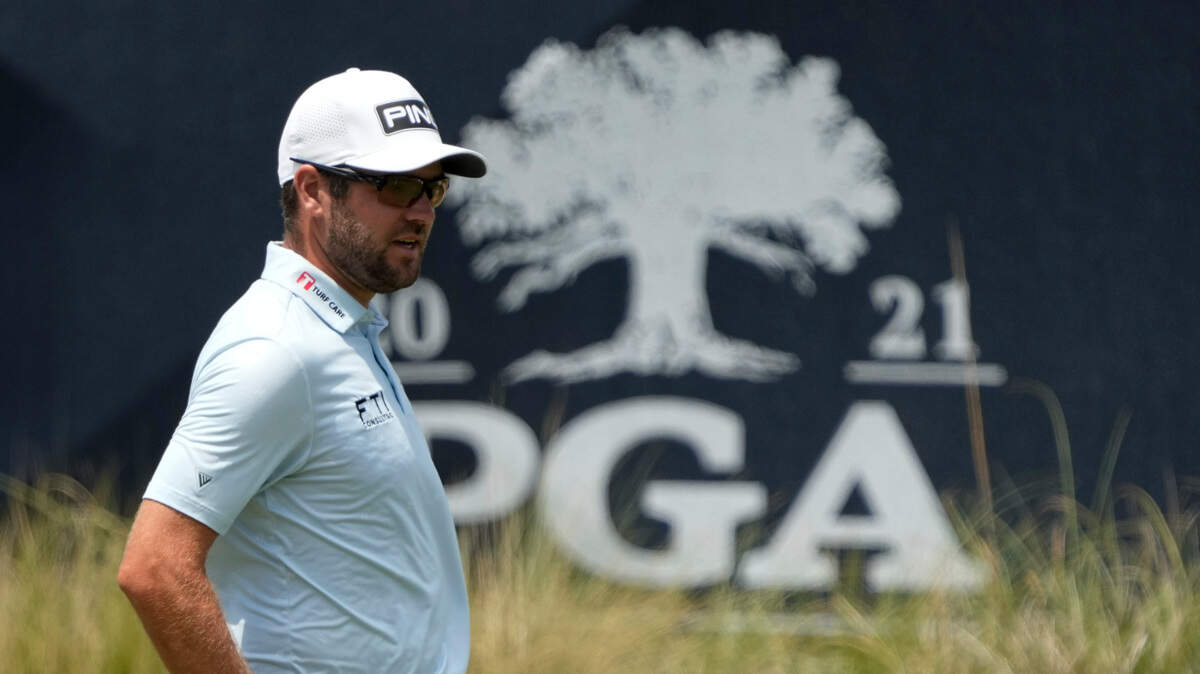 Corey Conners, of Canada, waits to putt on the sixth hole during a practice round at the PGA Championship golf tournament on the Ocean Course Tuesday, May 18, 2021, in Kiawah Island, S.C.