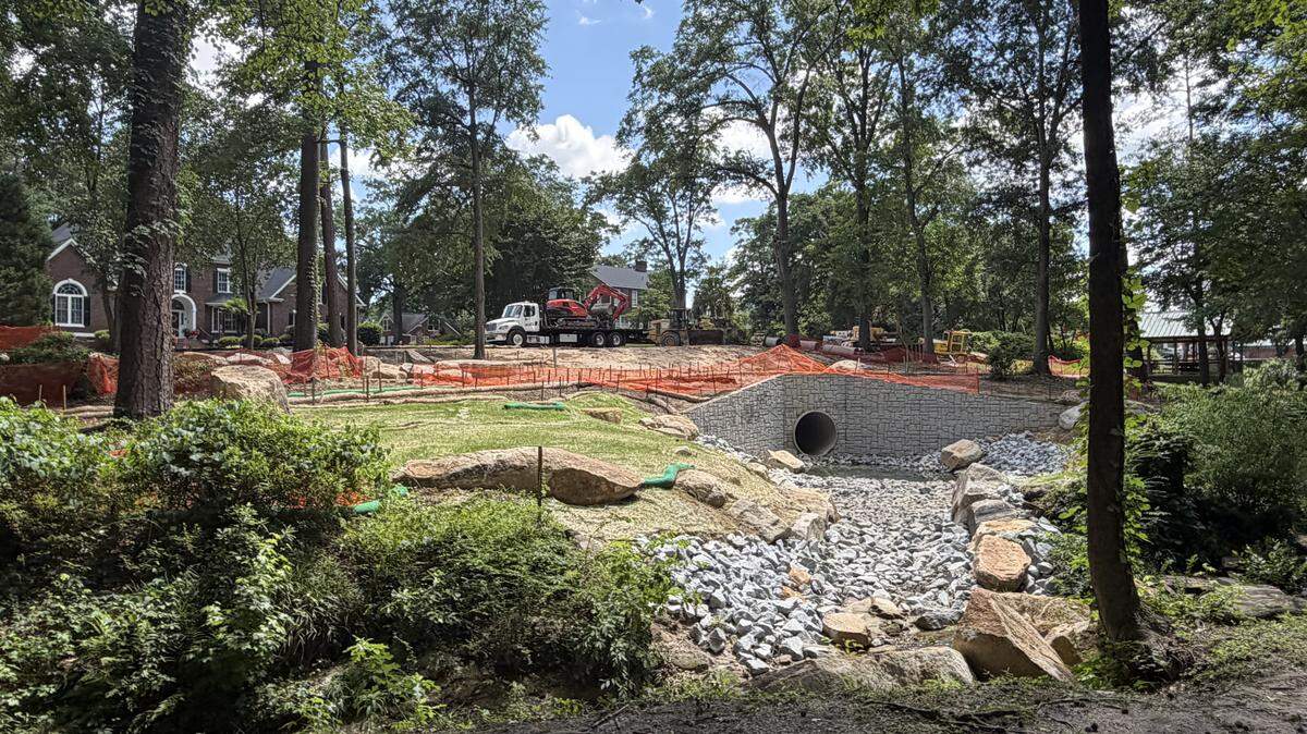 Work being done at Guignard Park in Cayce on June 1, 2026. The park is the site of the Cayce Avenues drainage project.