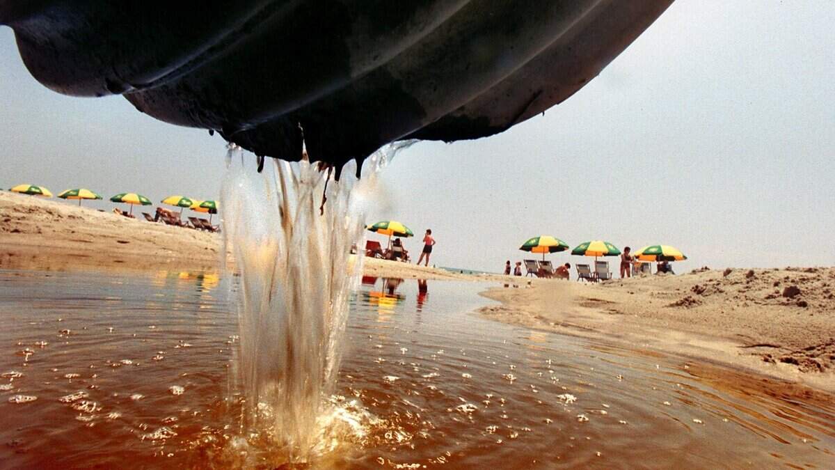 Disease-carrying bacteria can soar on beaches, lakes and rivers after heavy rains, raising threats to people who swim there. Pipes in urban areas often direct polluted water from the land into nearby bodies of water, like the Congaree and Saluda Rivers near Columbia and the ocean at Myrtle Beach. This photo, taken in 2001, shows drainage water pouring onto the seashore at Myrtle Beach.