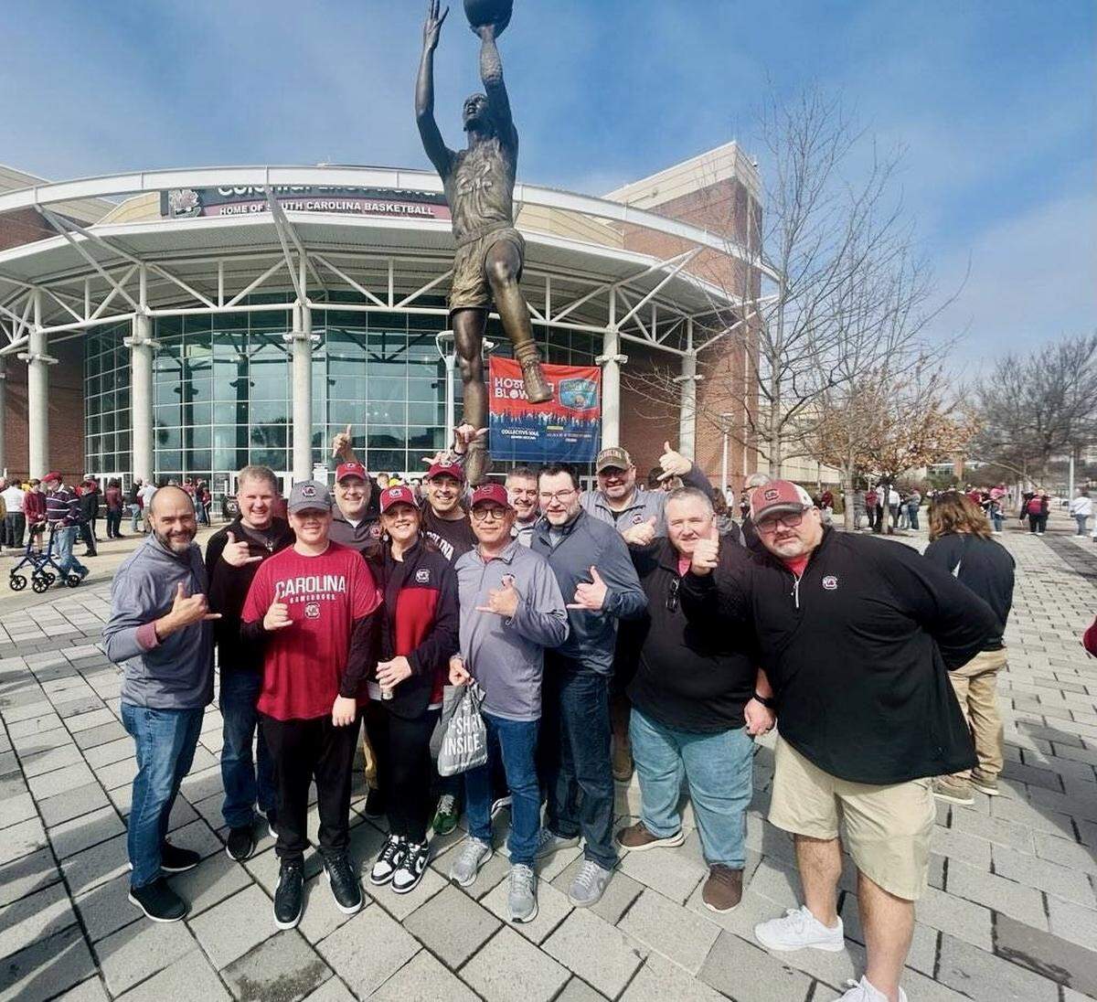 The Zoo Crew, on their annual trip, standing outside of Colonial Life Arena before Florida at South Carolina.
