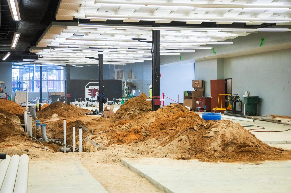 Renovation is underway at Williams-Brice Stadium in January 2020. Areas that were once Gamecocks weight rooms and meeting rooms will become a club area.