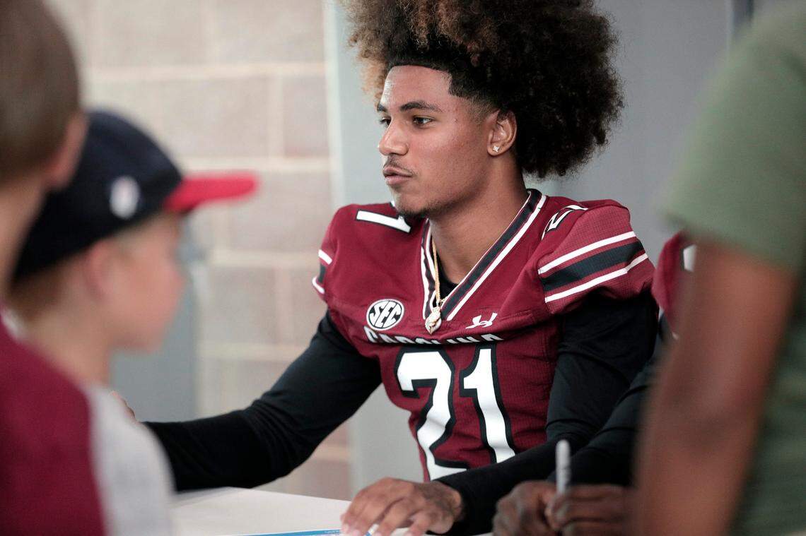 Tyshawn Russell and the University of South Carolina football team freshmen took part in the annual Pigskin Poets reading event Friday, July 21, 2023 at the Drew Wellness Center in Columbia.