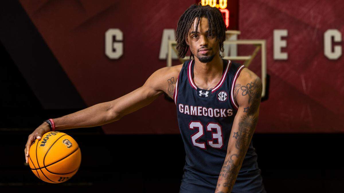 South Carolina guard Cam Scott (23) is seen at the Carolina Coliseum in Columbia on Thursday, October 2, 2025.