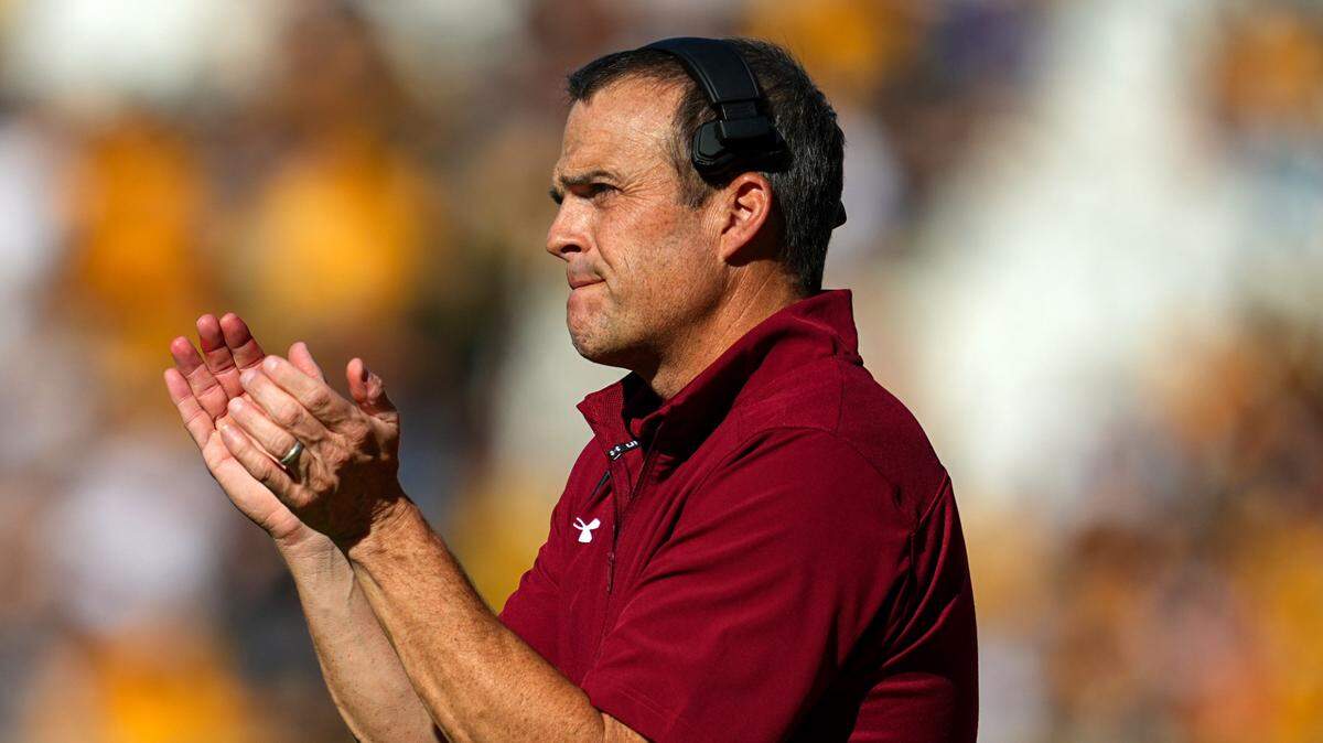 South Carolina Gamecocks head coach Shane Beamer reacts during the first half against the Missouri Tigers at Faurot Field at Memorial Stadium.
