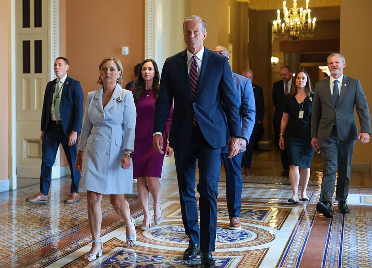Darline Graham Nordone, left, arrives to be sworn in with U.S. Senate Majority Leader John Thune, R-S.D., at the U.S. Capitol on July 14, 2026, in Washington, D.C.