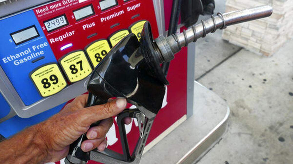 FILE - In this June 26, 2019, file photo, a man adds fuel to his vehicle at a gas station in Orlando, Fla.