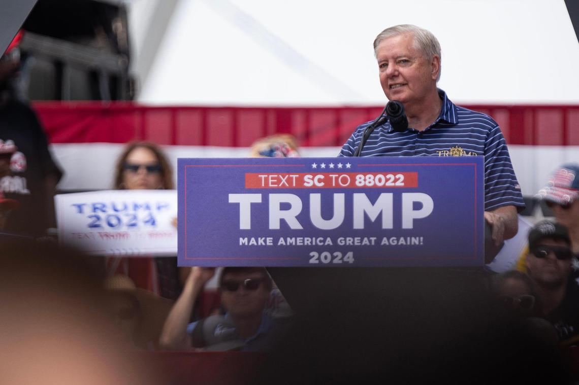 Senator Lindsey Graham is boo’d by the crowd at a campaign event for former President Donald Trump in Pickens, South Carolina on Saturday, July 1, 2023.