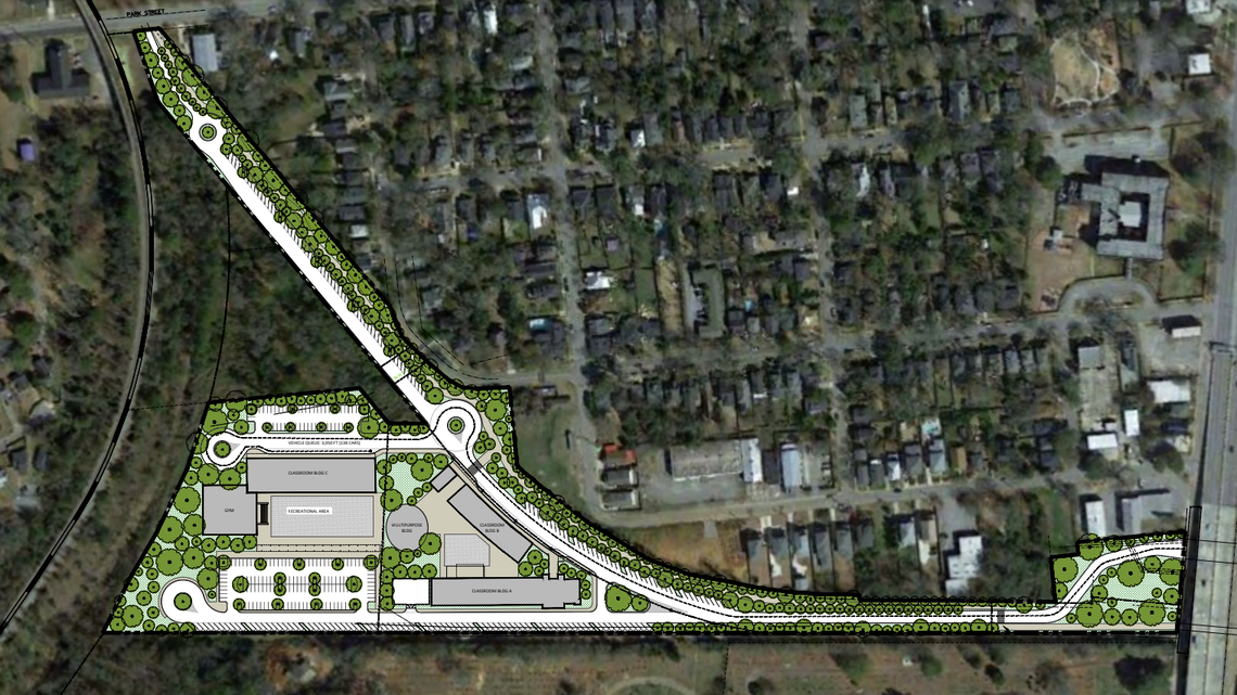 Columbia’s Clear Dot Charter School wants to build a second campus at 639 Elmwood Ave. This map shows the site plan for the would-be 17-acre campus.