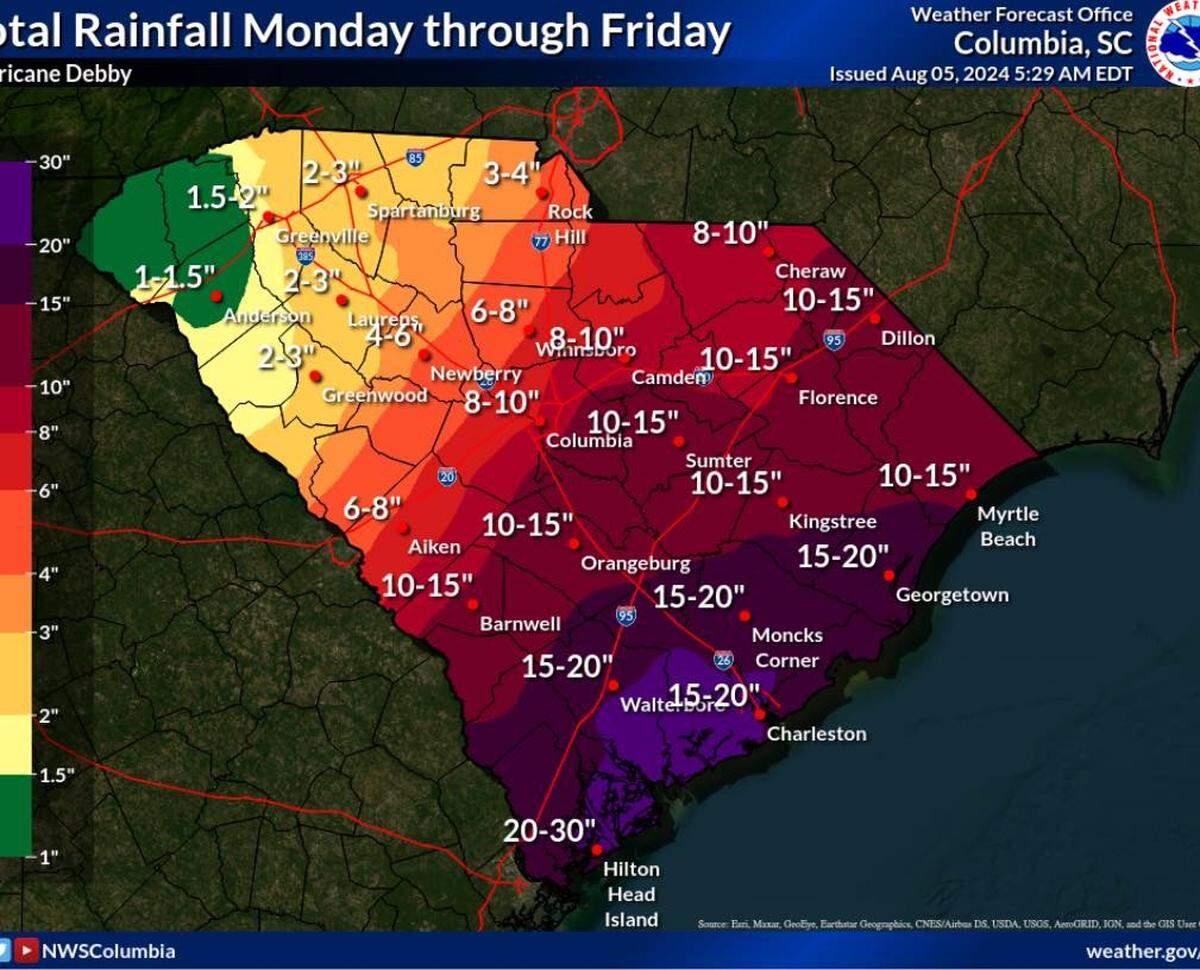The National Weather Service is predicting historic rainfall in South Carolina this week.