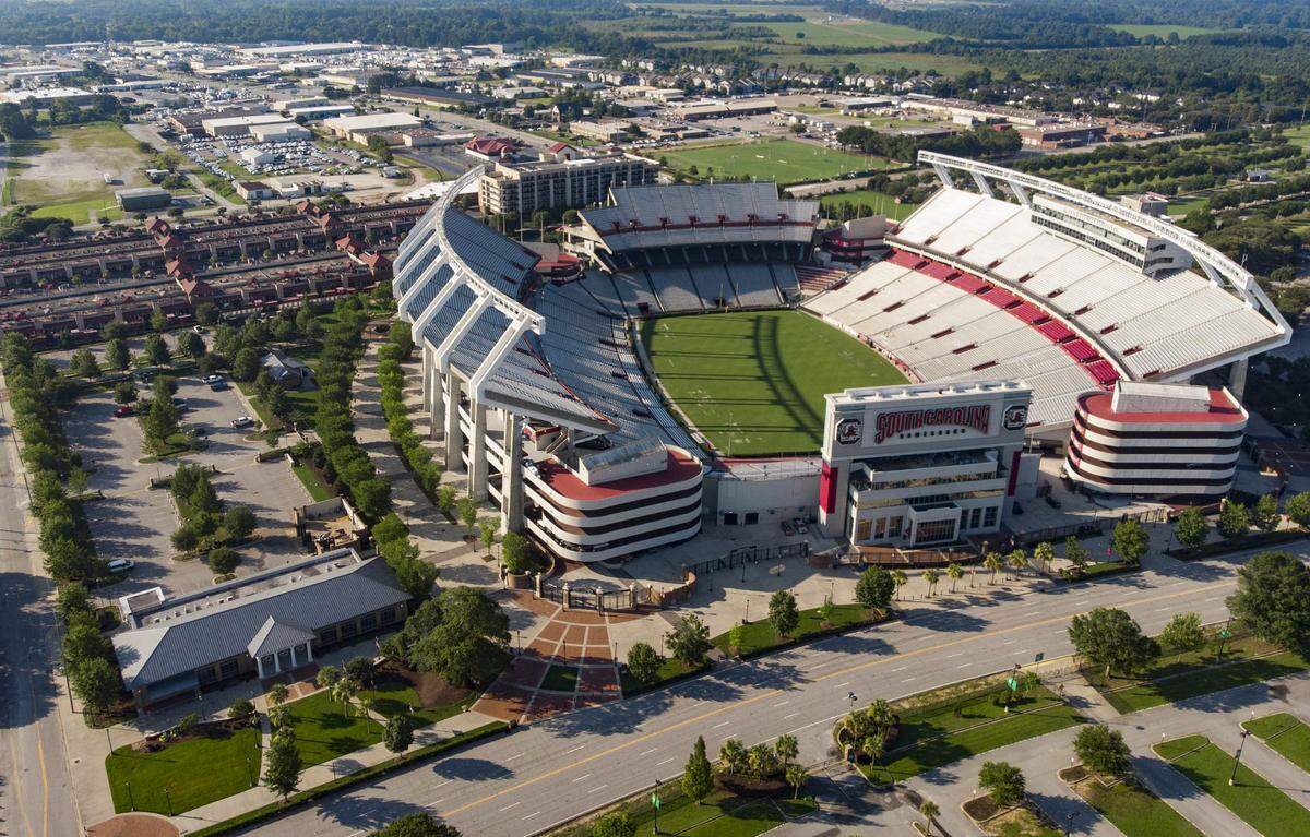 Williams-Brice Stadium from the air on Wednesday, July 12, 2023.